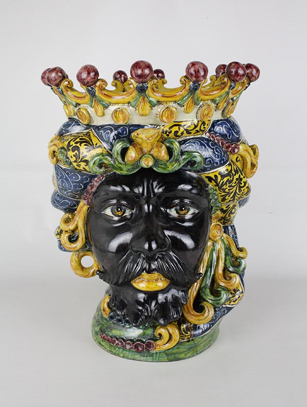 Testa di Moro con corona in ceramica di Caltagirone h ca. 29 cm OPZIONE  VARIANTE SELEZIONATA Uomo